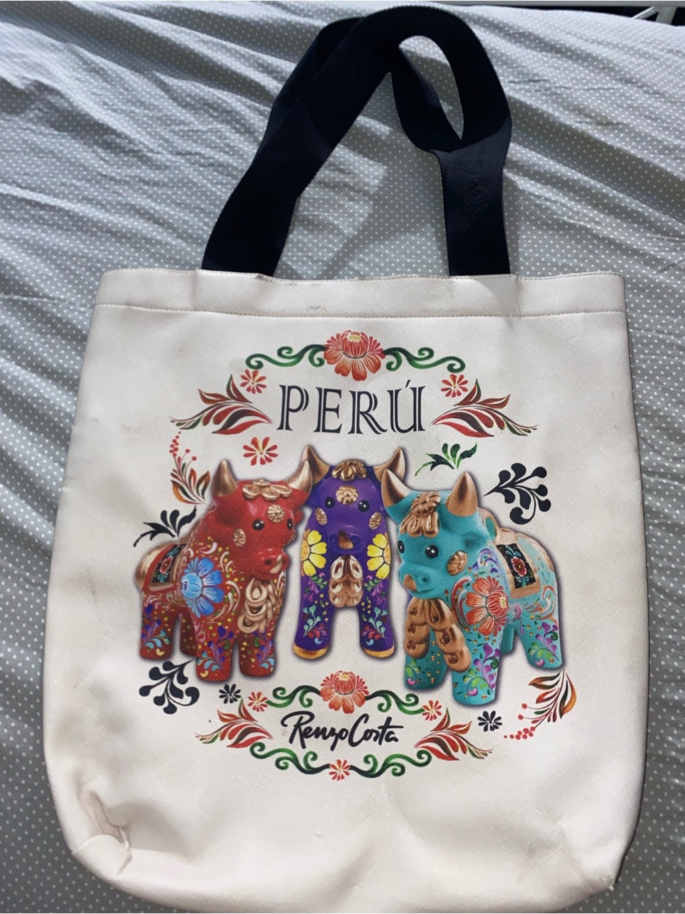 Perú Decorative Canvas Tote Bag with Colorful Alpaca Motif